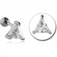 SURGICAL STEEL JEWELED TRAGUS MICRO BARBELL - TRIANGLE PIERCING