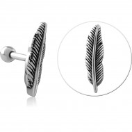 SURGICAL STEEL TRAGUS ANTIQUE BRASS PVD COATED MICRO BARBELL - FEATHER