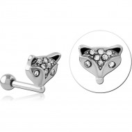 SURGICAL STEEL JEWELED TRAGUS MICRO BARBELL WITH ENAMEL-FOX