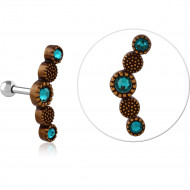 SURGICAL STEEL JEWELED TRAGUS ANTIQUE BRASS PVD COATED MICRO BARBELL