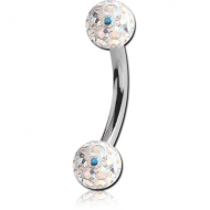 SURGICAL STEEL CURVED MICRO BARBELL WITH EPOXY COATED CRYSTALINE JEWELLED BALLS