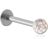 SURGICAL STEEL MICRO LABRET WITH EPOXY COATED CRYSTALINE JEWELLED BALL