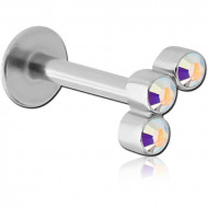 SURGICAL STEEL MICRO LABRET WITH JEWELLED ATTACHMENT - TRIPLE JEWELLED