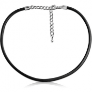 IMITATION LEATHER NECKLACE WITH STAINLESS STEEL LOCKER AND EXTENSION CHAIN
