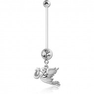 PTFE PREGNANCY NAVEL BANANA WITH STORK CARRYING BABY DANGLING CHARM PIERCING