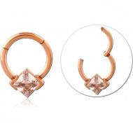 ROSE GOLD PVD COATED SURGICAL STEEL JEWELED HINGED SEGMENT RING PIERCING