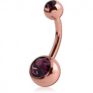 ROSE GOLD PVD COATED SURGICAL STEEL DOUBLE OPTIMA CRYSTALS NAVEL BANANA