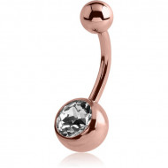 ROSE GOLD PVD COATED SURGICAL STEEL SWAROVSKI CRYSTAL JEWELLED NAVEL BANANA PIERCING