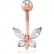 ROSE GOLD PVD COATED SURGICAL STEEL DOUBLE JEWELED NAVEL BANANA