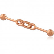 ROSE GOLD PVD COATED SURGICAL STEEL INDUSTRIAL BARBELL WITH SLIDING CHARM PIERCING