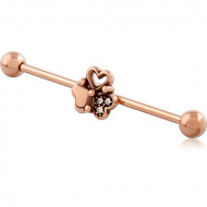 ROSE GOLD PVD COATED SURGICAL STEEL INDUSTRIAL BARBELL WITH SLIDING CHARM PIERCING