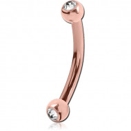ROSE GOLD PVD COATED SURGICAL STEEL INTERNALLY THREADED DOUBLE JEWELED CURVED BARBELL