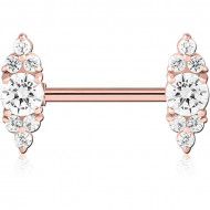 ROSE GOLD PVD COATED SURGICAL STEEL NIPPLE PIERCING INTERNAL THREADED BAR WITH MOVING CHARM FINE JEWELLED PIERCING