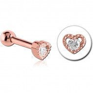 ROSE GOLD PVD COATED SURGICAL STEEL JEWELLED TRAGUS MICRO BARBELL - HEART PIERCING