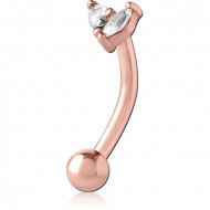 ROSE GOLD PVD COATED SURGICAL STEEL JEWELED FANCY CURVED MICRO BARBELL