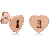 ROSE GOLD PVD COATED SURGICAL STEEL JEWELED EAR STUDS PAIR