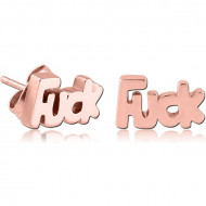 ROSE GOLD PVD COATED SURGICAL STEEL EAR STUDS PAIR - FUCK