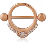 ROSE GOLD PVD COATED SURGICAL STEEL JEWELED NIPPLE SHIELD PIERCING