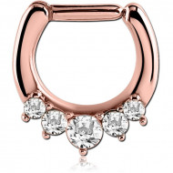 ROSE GOLD PVD COATED SURGICAL STEEL ROUND SWAROVSKI CRYSTALS JEWELLED HINGED SEPTUM CLICKER