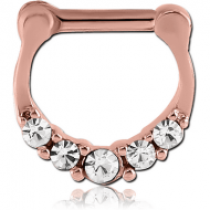 ROSE GOLD PVD COATED SURGICAL STEEL ROUND JEWELLED HINGED SEPTUM CLICKER