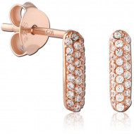 STERLING SILVER 925 ROSE GOLD PLATED JEWELED EAR STUDS PAIR