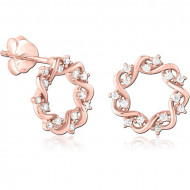 STERLING SILVER 925 ROSE GOLD PLATED JEWELED EAR STUDS PAIR