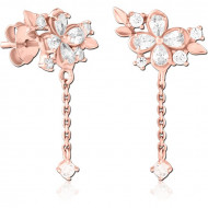 STERLING SILVER 925 ROSE GOLD PLATED JEWELED EAR STUDS PAIR - FLOWER