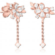 STERLING SILVER 925 ROSE GOLD PLATED JEWELED EAR STUDS PAIR - FLOWER
