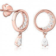 STERLING SILVER 925 ROSE GOLD PLATED JEWELED EAR STUDS PAIR