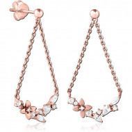 STERLING SILVER 925 ROSE GOLD PLATED JEWELED EAR STUDS PAIR