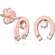 STERLING SILVER 925 ROSE GOLD PLATED JEWELED EAR STUDS PAIR - MAGNET