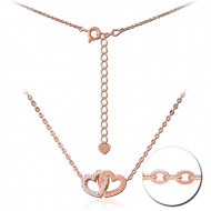 STERLING SILVER 925 ROSE GOLD PLATED JEWELED NECKLACE WITH PENDANT - HEART