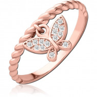 STERLING SILVER 925 ROSE GOLD PLATED RING WITH JEWELED BUTTERFLY CHARM