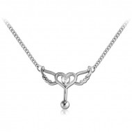 SURGICAL STEEL JEWELLED BELLY CHAIN NAVEL BANANA - HEART WITH WINGS