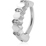 316L SURGICAL STEEL HINGED BELLY CLICKER HEXAGON PANELS WITH CLEAR GEMS