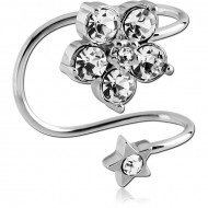 SURGICAL STEEL JEWELLED EAR CUFF - FLOWER AND STAR PIERCING