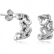 SURGICAL STEEL JEWELLED EAR STUDS PAIR - U SHAPE HEARTS