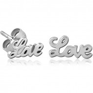 SURGICAL STEEL EAR STUDS PAIR - LOVE