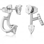 SURGICAL STEEL JEWELLED BACK EARRINGS WITH STUD PAIR