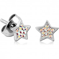 SURGICAL STEEL CRYSTALINE JEWELLED EAR STUDS PAIR - STAR
