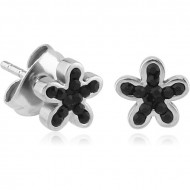 SURGICAL STEEL CRYSTALINE JEWELLED EAR STUDS PAIR - FLOWER