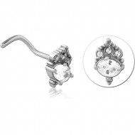 SURGICAL STEEL CURVED JEWELED NOSE STUD PIERCING