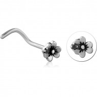 SURGICAL STEEL CURVED NOSE STUD - FLOWER PIERCING