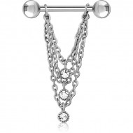 SURGICAL STEEL JEWELLED NIPPLE BAR WITH CHAIN