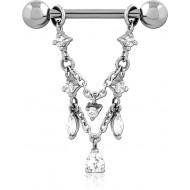 SURGICAL STEEL JEWELED NIPPLE BAR WITH CHAIN