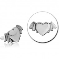 SURGICAL STEEL PUSH FIT ATTACHMENT FOR BIOFLEX INTERNAL LABRET - WINGED HEART PIERCING