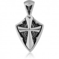 SURGICAL STEEL PENDANT - SHIELD WITH CROSS