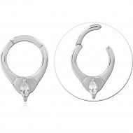 316L SURGICAL STEEL HINGE SEGMENT RING V-SHAPE MARQUISE GEM WITH GEM DROP
