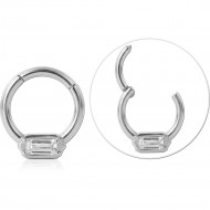 316L SURGICAL STEEL HINGE SEGMENT RING BAGUETTE CLEAR GEM