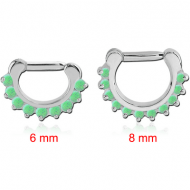 SURGICAL STEEL ROUND PRONG SET SYNTHETIC OPAL HINGED SEPTUM CLICKER RING PIERCING